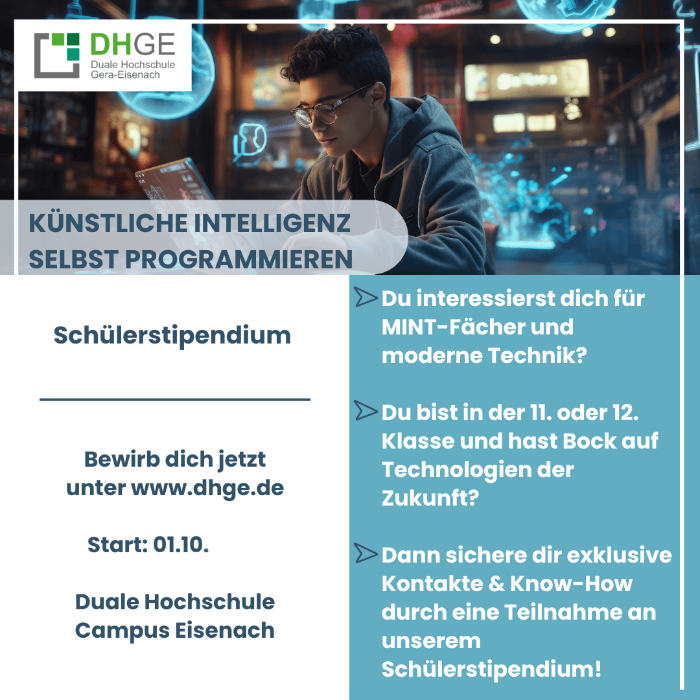 Zusammengefasste Informationen der Webseite auf einen Bildflyer. Es geht um ein Schülerstipendium für MINT-Talente. Bewirb Dich jetzt und starte Deine Karriere in der Welt der MINT-Fächer!